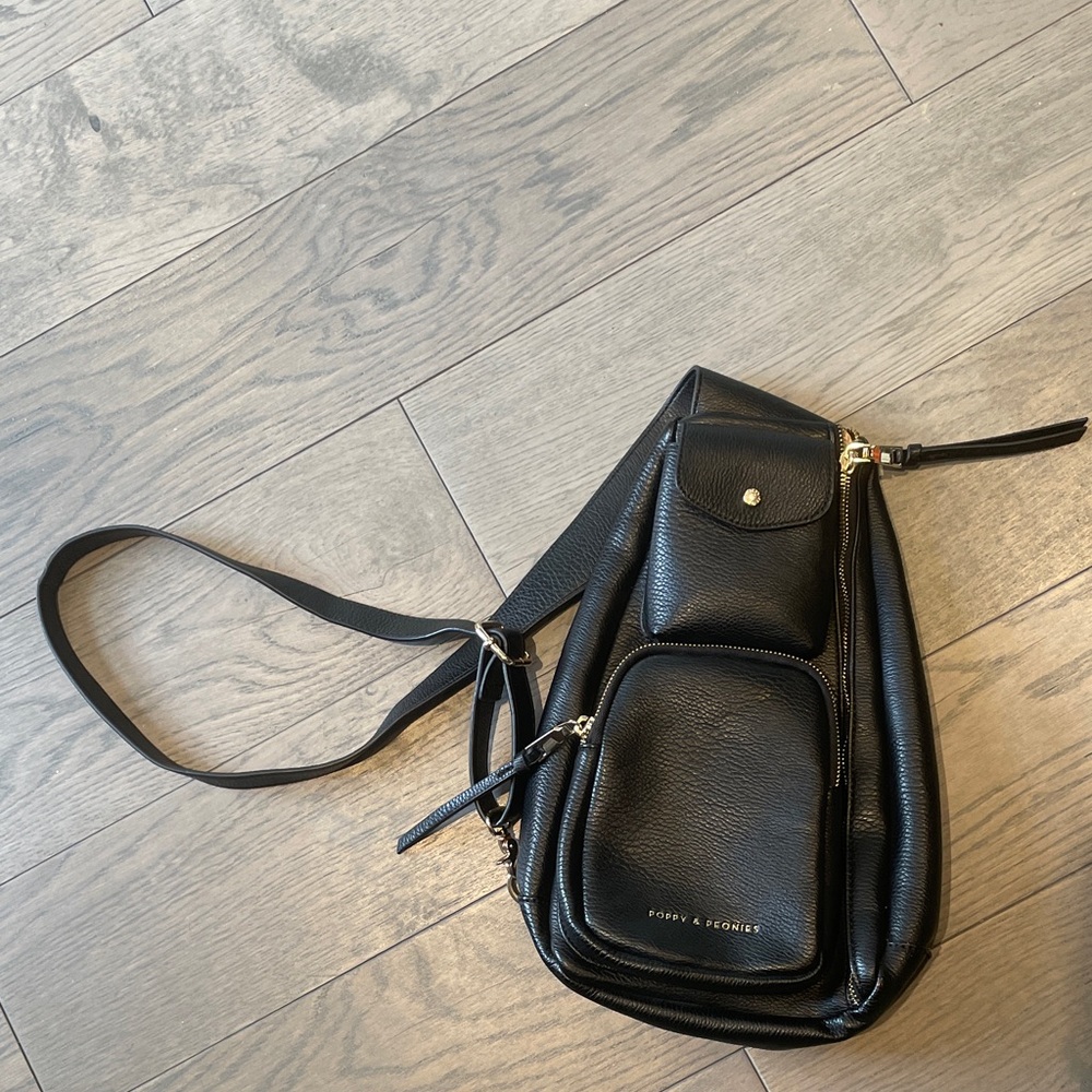 Poppy & Peonies Black Crossbody Bag